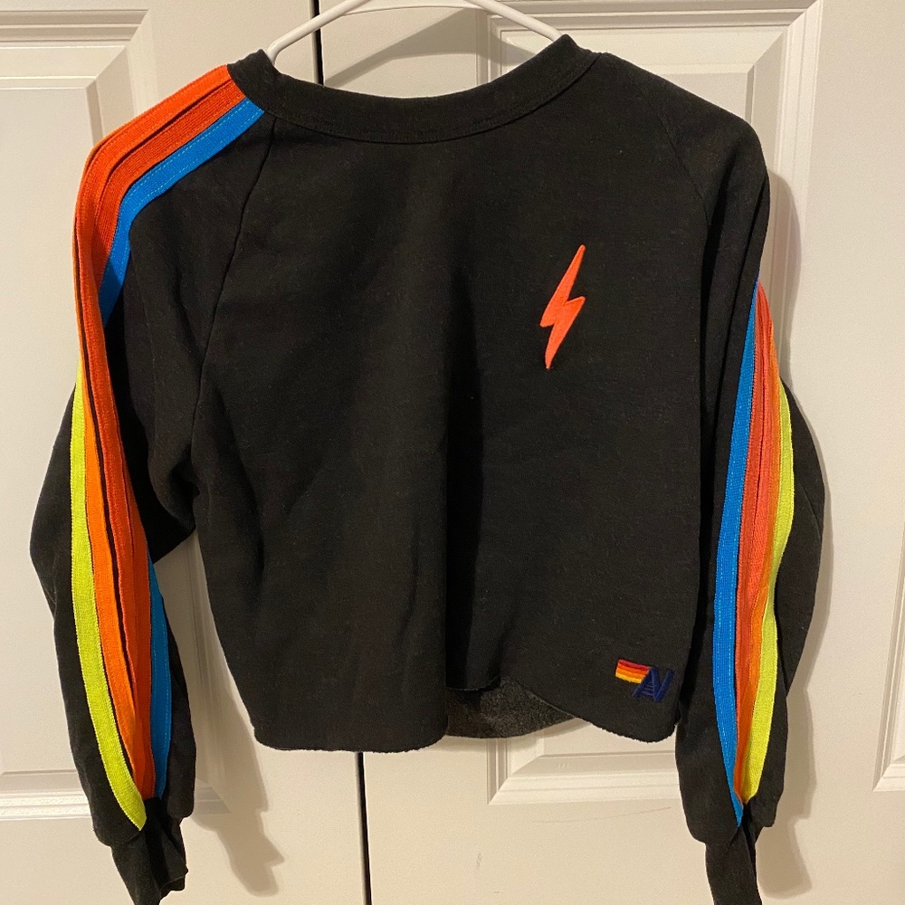 Aviator Nation Cropped 4 Stripe Bolt Sweatshirt